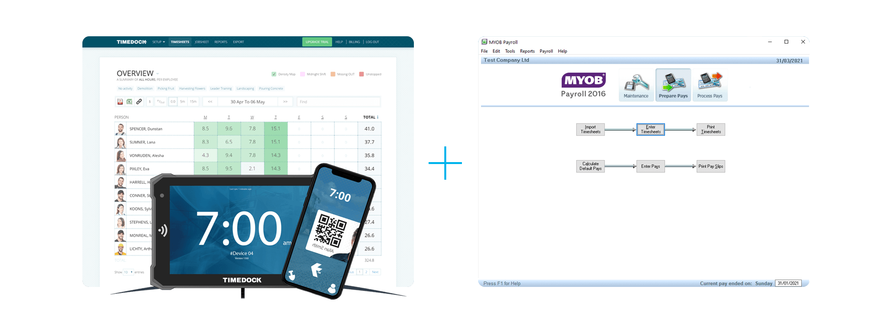 TimeDock + MYOB Screenshots