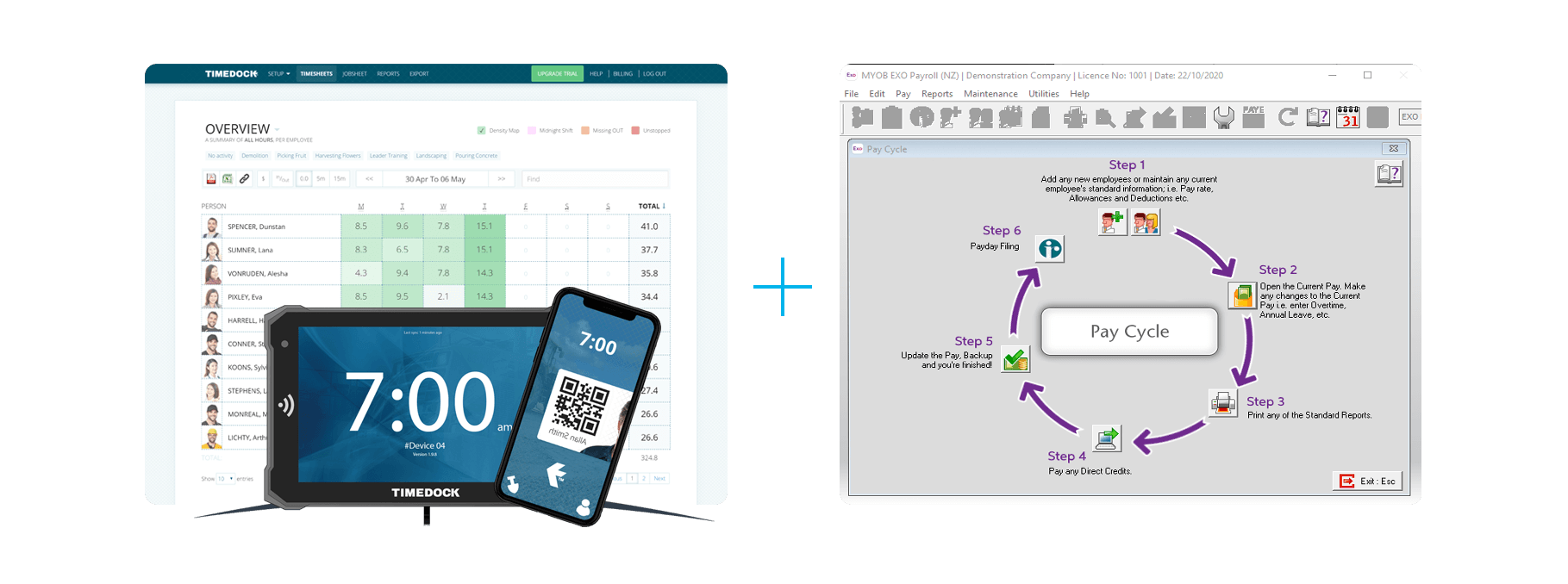 TimeDock + MYOB Exo Screenshots