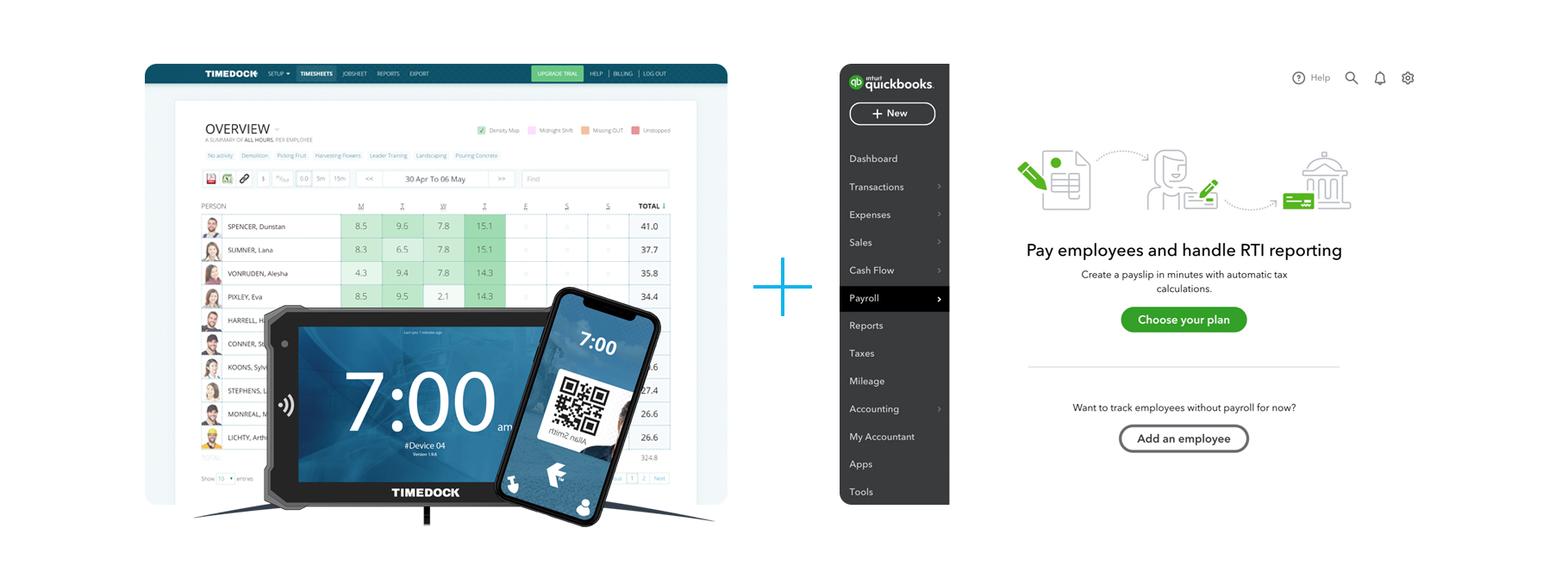 TimeDock + QBO Payroll Screenshots