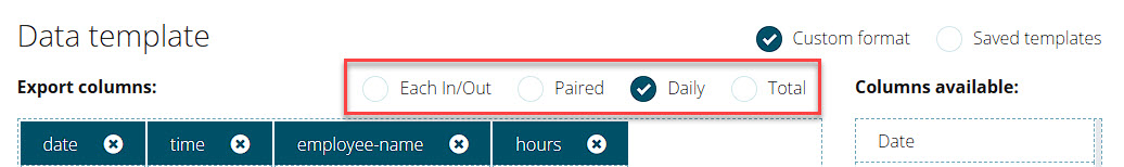 TimeDock CSV data aggregate type