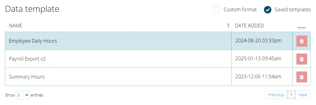 TimeDock CSV select template