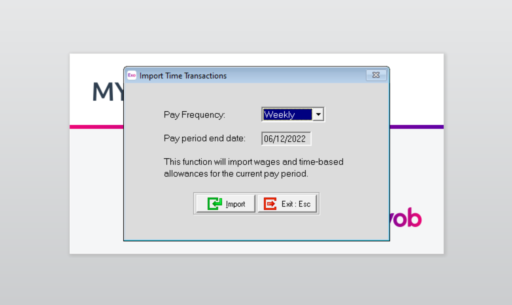 MYOB Exo Payroll - Import Time Transactions